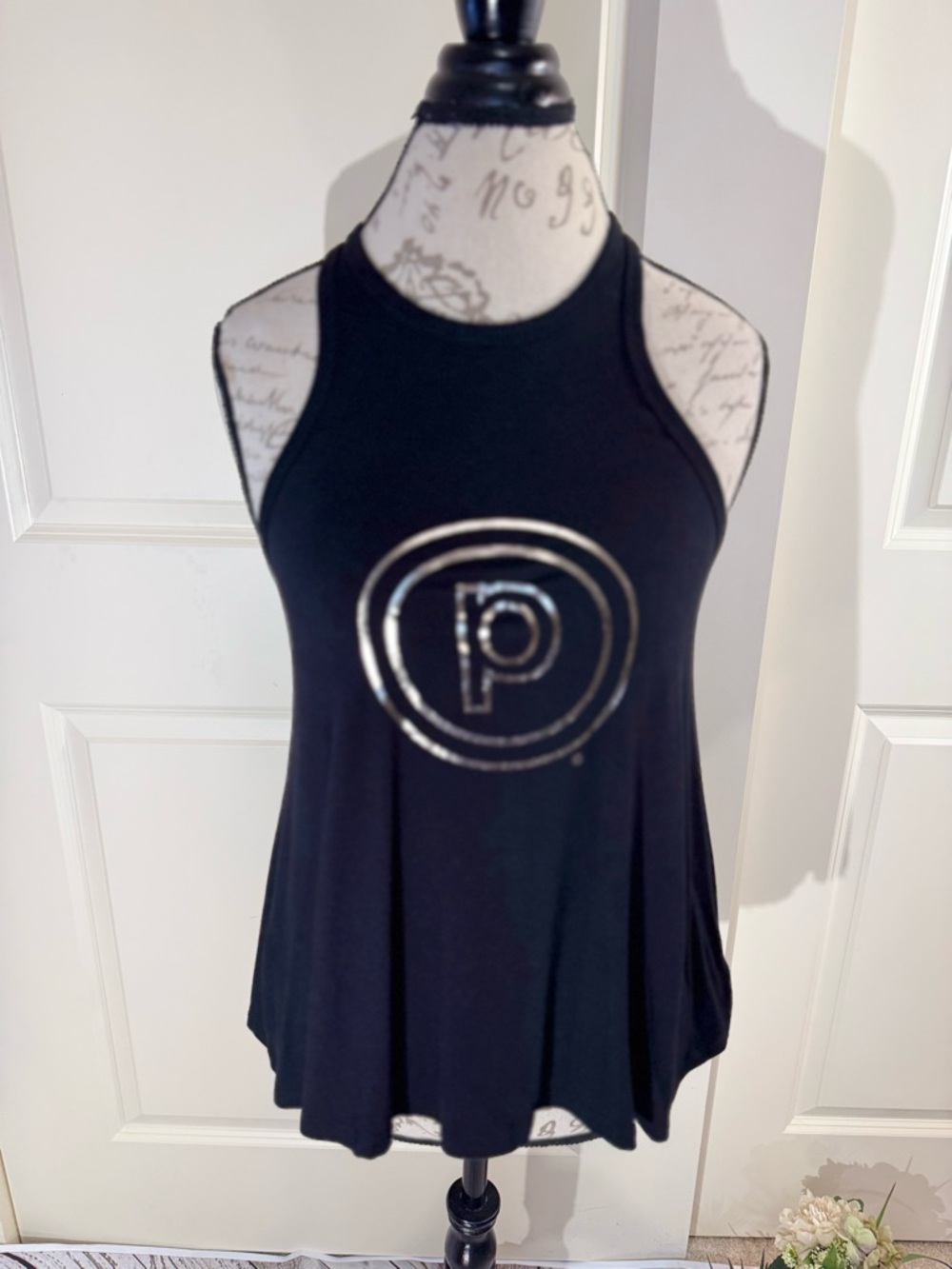 Pure Barre Black Racerback Tank with Gold Metallic Logo XS